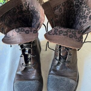 Brown and Black Combat Boots with Sturdy Sole and Ankle Height